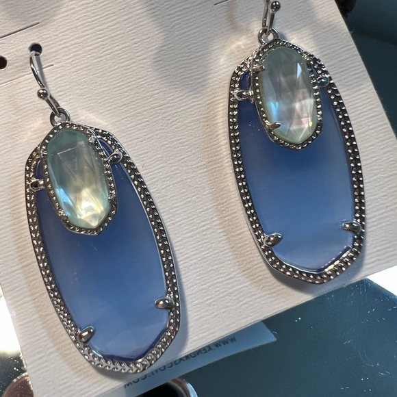 NWT Kendra Scott RARE Emmy Earrings Periwinkle Catseye Light Blue Illusion Silve - Picture 13 of 13